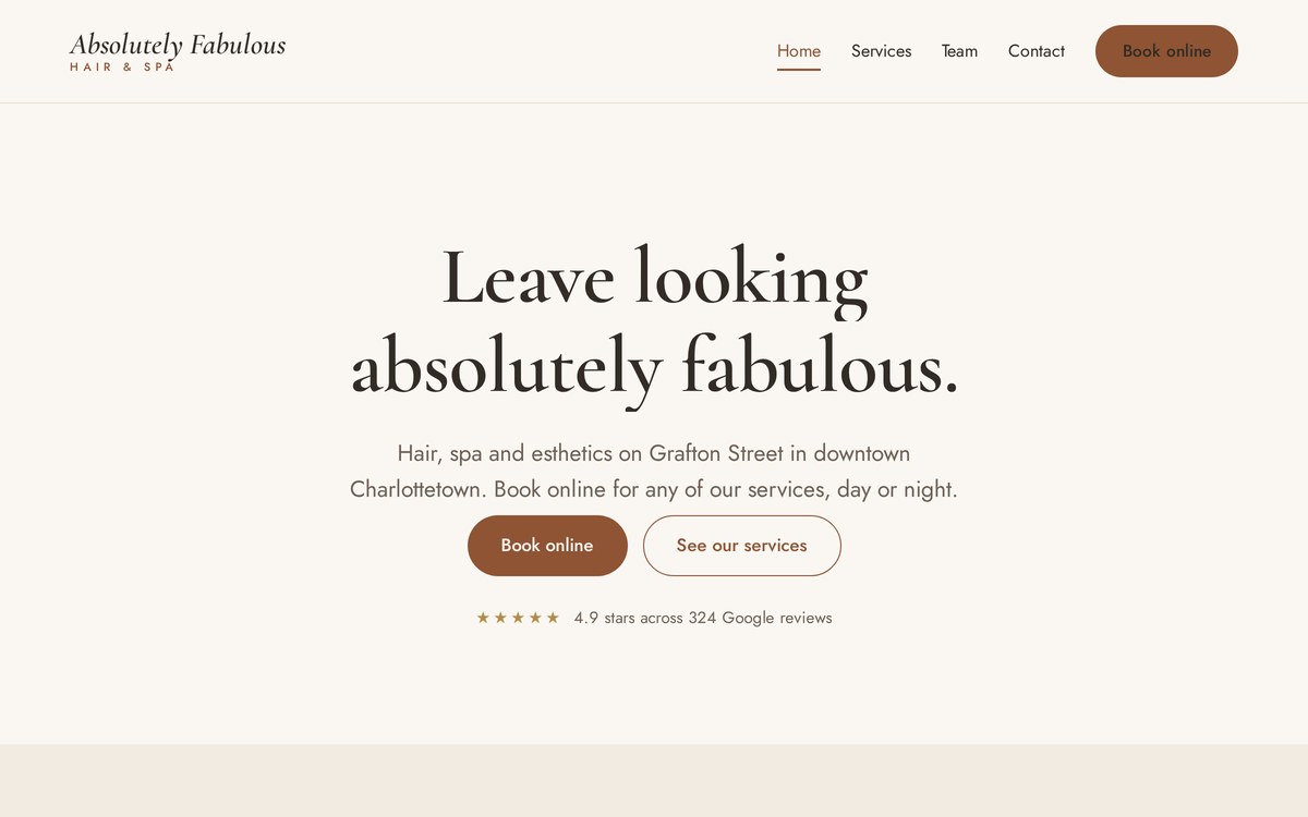 The Absolutely Fabulous Hair and Spa website I built